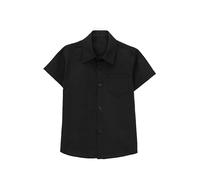 Lilax Boys' Button Down Shirt Solid Short Sleeve Classic Solid Oxford Dress Shirt (Black, 12 Years)