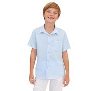 Lilax Boys' Button Down Shirt Solid Short Sleeve Classic Solid Oxford Dress Shirt (Blue, 8 Years)