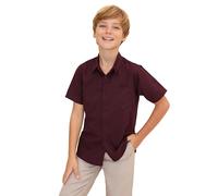 Lilax Boys' Button Down Shirt Solid Short Sleeve Classic Solid Oxford Dress Shirt (Burgundy, 12 Years)