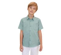 Lilax Boys' Button Down Shirt Solid Short Sleeve Classic Solid Oxford Dress Shirt (Green, 14 Years)