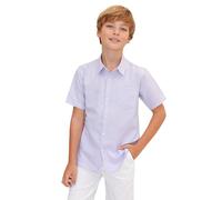 Lilax Boys' Button Down Shirt Solid Short Sleeve Classic Solid Oxford Dress Shirt (Lilac, 8 Years)