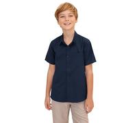Lilax Boys' Button Down Shirt Solid Short Sleeve Classic Solid Oxford Dress Shirt (Navy, 16 Years)