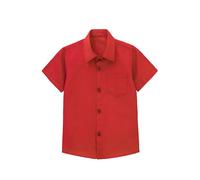 Lilax Boys' Button Down Shirt Solid Short Sleeve Classic Solid Oxford Dress Shirt (Red, 10 Years)