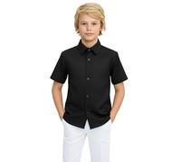 Lilax Boys Classic Short Sleeve Button Down Casual Solid Dress Shirt (Black, 14)