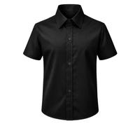 Lilax Boys Classic Short Sleeve Button Down Casual Solid Dress Shirt (Black, 16)