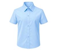 Lilax Boys Classic Short Sleeve Button Down Casual Solid Dress Shirt (Blue, 5T)