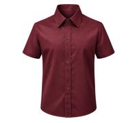 Lilax Boys Classic Short Sleeve Button Down Casual Solid Dress Shirt (Burgundy, 8)