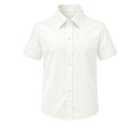 Lilax Boys Classic Short Sleeve Button Down Casual Solid Dress Shirt (Cream, 12)