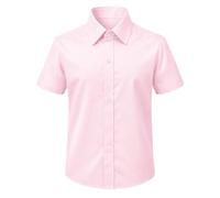 Lilax Boys Classic Short Sleeve Button Down Casual Solid Dress Shirt (Pink, 12)