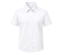 Lilax Boys Classic Short Sleeve Button Down Casual Solid Dress Shirt (White, 8)