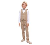 Lilax Boys Formal Suit 4 Piece Vest, Pants and Tie Dresswear Suit Set (11 Years, Camel)