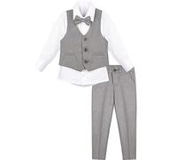 Lilax Boys Formal Suit 4 Piece Vest, Pants and Tie Dresswear Suit Set (11 Years, Light Gray)