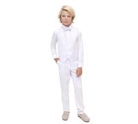 Lilax Boys Formal Suit 4 Piece Vest, Pants and Tie Dresswear Suit Set (12 Years, White)