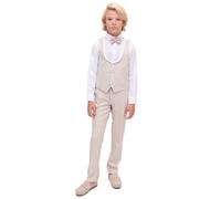 Lilax Boys Formal Suit 4 Piece Vest, Pants and Tie Dresswear Suit Set (3T, Beige-White)
