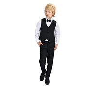 Lilax Boys Formal Suit 4 Piece Vest, Pants and Tie Dresswear Suit Set (7 Years, Black)