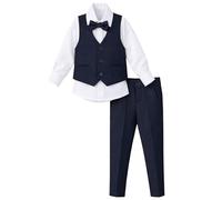 Lilax Boys Formal Suit 4 Piece Vest, Pants and Tie Dresswear Suit Set (7 Years, Navy)