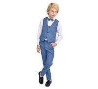 Lilax Boys Formal Suit 4 Piece Vest, Pants and Tie Dresswear Suit Set (8 Years, Blue)