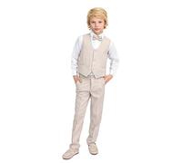 Lilax Boys Formal Suit 4 Piece Vest, Pants and Tie Dresswear Suit Set, Beige, 12 Years