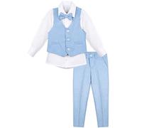 Lilax Boys Formal Suit 4 Piece Vest, Pants and Tie Dresswear Suit Set, Light Blue, 6 Years