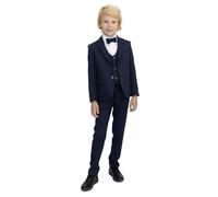 Lilax Boys Formal Suit 5 Piece Outfit Dresswear Suit Set (4T, Navy)