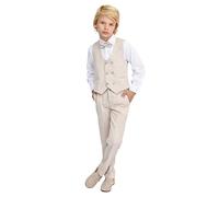 Lilax Boys’ Formal Suit Set, Boys Wedding Ring Bearer Outfit for Kids, Dresswear 4 Piece Suit Set (10 Years, Beige)