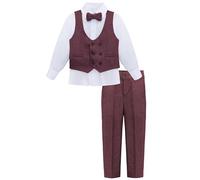 Lilax Boys’ Formal Suit Set, Boys Wedding Ring Bearer Outfit for Kids, Dresswear 4 Piece Suit Set (12 Years, Burgundy)