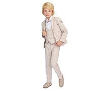 Lilax Boys Suit Set, Formal Jacket, Vest, Pants, Shirt and Matching Bowtie 5 Piece(5 Years, Beige)