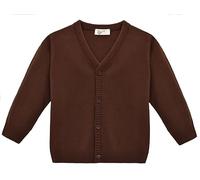 Lilax Boys V-Neck Cardigan, Toddler & Youth Button Closure Cardigan Sweater (6 Years, Brown)