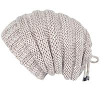 Lilax Cable Knit Slouchy Chunky Stripe Oversized Soft Warm Winter Beanie Hat, Beige, One Size