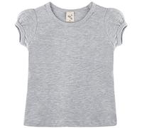Lilax Girls' Basic Short Puff Sleeve Round Neck Cotton T-Shirt (10, Gray)