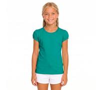 Lilax Girls' Basic Short Puff Sleeve Round Neck Cotton T-Shirt (10, Green)