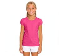 Lilax Girls' Basic Short Puff Sleeve Round Neck Cotton T-Shirt (10, Hot Pink)