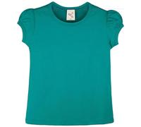 Lilax Girls' Basic Short Puff Sleeve Round Neck Cotton T-Shirt (11, Green)