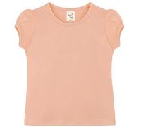 Lilax Girls' Basic Short Puff Sleeve Round Neck Cotton T-Shirt (11, Peach)