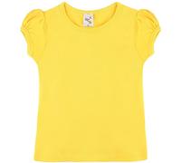 Lilax Girls' Basic Short Puff Sleeve Round Neck Cotton T-Shirt (12, Yellow)