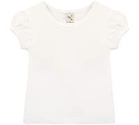 Lilax Girls' Basic Short Puff Sleeve Round Neck Cotton T-Shirt (5T, Cream)