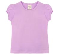 Lilax Girls' Basic Short Puff Sleeve Round Neck Cotton T-Shirt (6, Lavender)