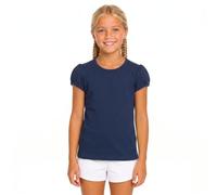Lilax Girls' Basic Short Puff Sleeve Round Neck Cotton T-Shirt (6, Navy)