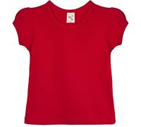 Lilax Girls' Basic Short Puff Sleeve Round Neck Cotton T-Shirt (7, Red)