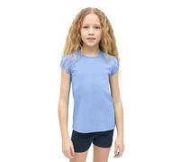 Lilax Girls' Basic Short Puff Sleeve Round Neck Cotton T-Shirt (8, Blue)