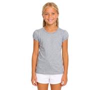 Lilax Girls' Basic Short Puff Sleeve Round Neck Cotton T-Shirt (8, Gray)
