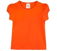 Lilax Girls' Basic Short Puff Sleeve Round Neck Cotton T-Shirt (8, Orange)