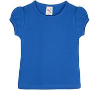 Lilax Girls' Basic Short Puff Sleeve Round Neck Cotton T-Shirt (8, Royal Blue)