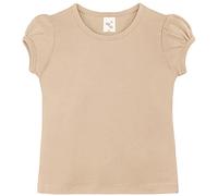 Lilax Girls' Basic Short Puff Sleeve Round Neck Cotton T-Shirt (9, Beige)