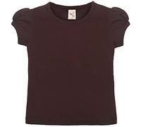 Lilax Girls' Basic Short Puff Sleeve Round Neck Cotton T-Shirt (9, Brown)