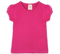 Lilax Girls' Basic Short Puff Sleeve Round Neck Cotton T-Shirt (9, Hot Pink)