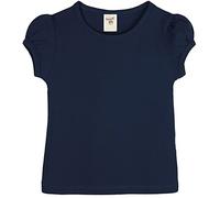 Lilax Girls' Basic Short Puff Sleeve Round Neck Cotton T-Shirt (9, Navy)