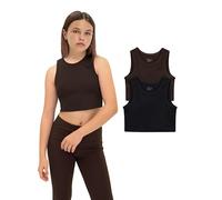 Lilax Girls Crop Top Ribbed Knit Sleeveless 2 Pack Basic Cropped Tank (Black-Brown, 14 Years)