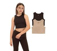 Lilax Girls Crop Top Ribbed Knit Sleeveless 2 Pack Basic Cropped Tank (Brown-Beige, 9 Years)