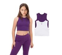 Lilax Girls Crop Top Ribbed Knit Sleeveless 2 Pack Basic Cropped Tank (White-Purple, 7 Years)